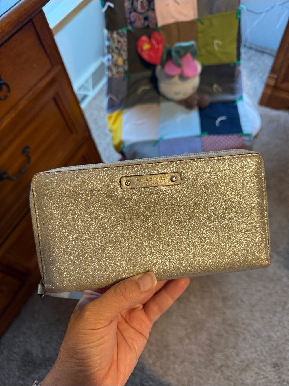 kate spade Silver Glitter Zip Wallet